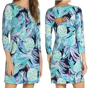 Lilly Pulitzer Hollee Dress Bright Navy Alotta Colada - Aqua/Navy/Purple - M